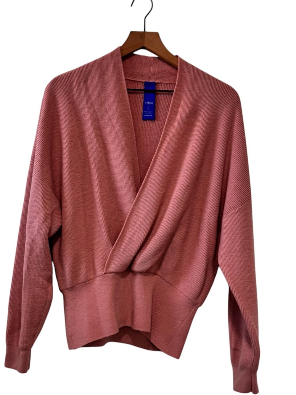 Kit and Ace Dusty Rose Cross V Neck Defined Waist Merino Wool Sweater L